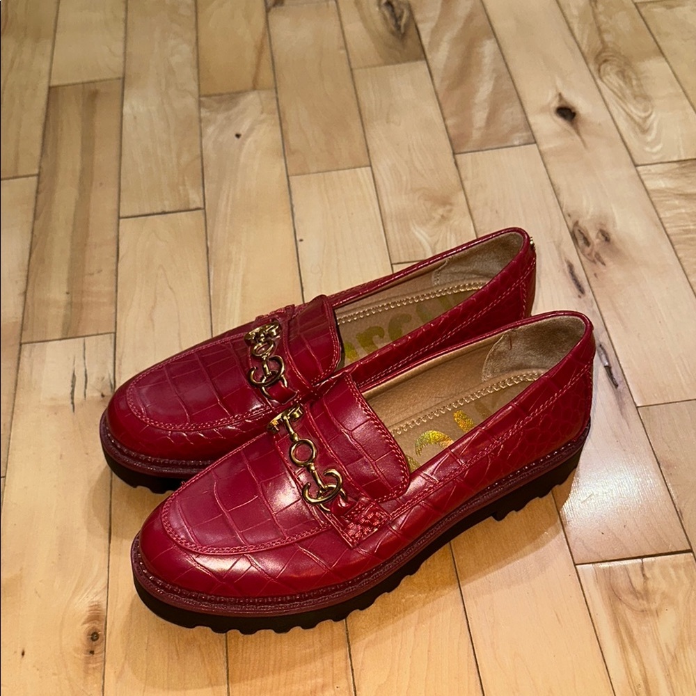 Sam Edelman Circus Red Crocodile Embossed Loafers